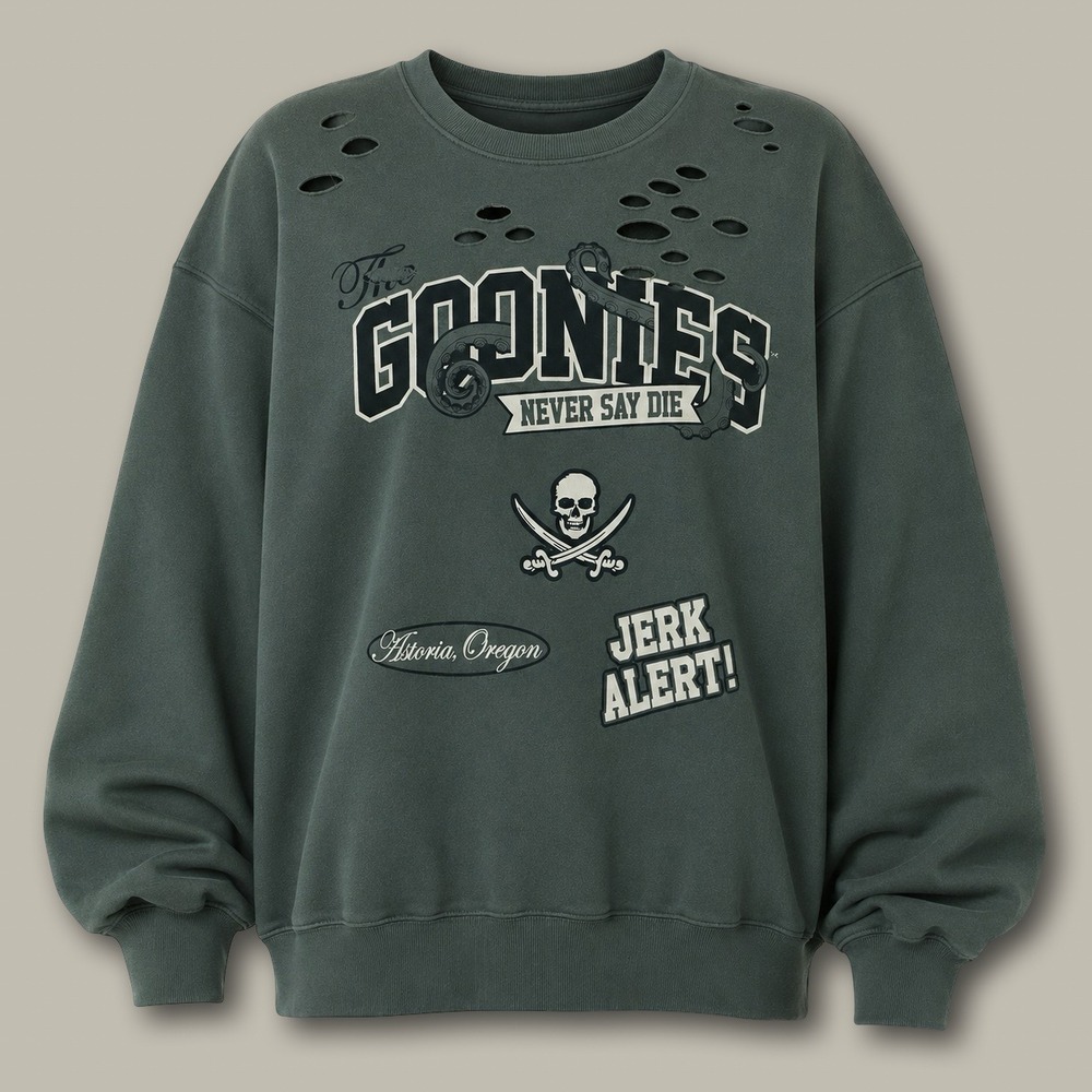 The‎ Goonies Distressed Graphic Sweatshirt 2X Olive Green Never Say Die Retro